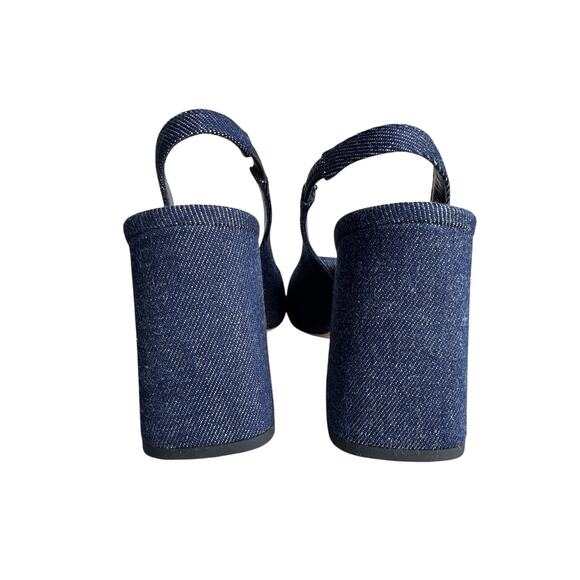 Louis Vuitton Denim Slingback Pumps Block Heel Blue Sz 38 - Picture 6 of 12